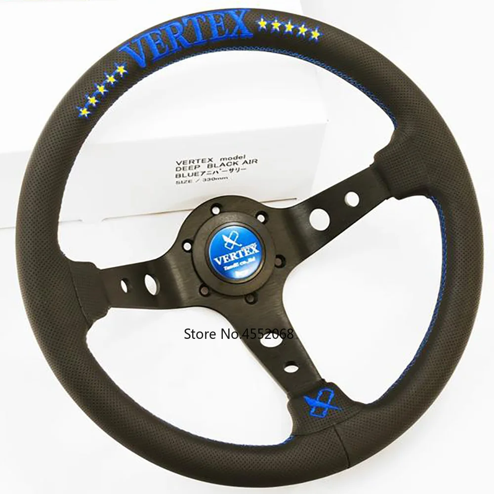 VERTEX 10 звезд 330 мм jdm Гоночный черный из натуральной кожи Drift руль - Название цвета: Синий