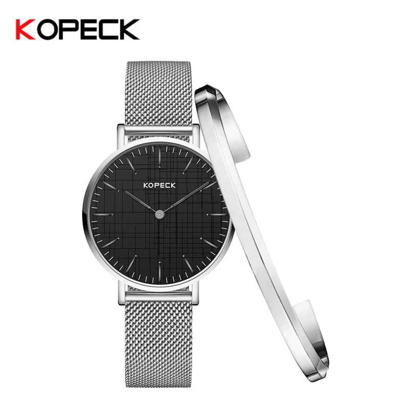 Мужские кварцевые часы KOPECK Deluxe черные японские из нержавеющей стали тонкие с