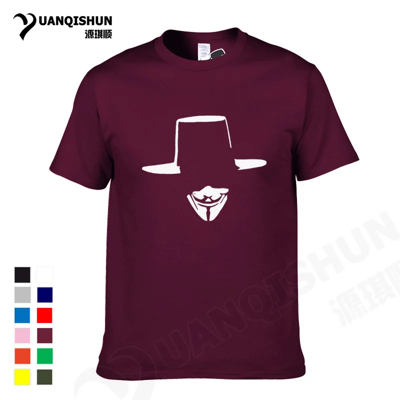 YUANQISHUN Brand T-shirts Summer Short Sleeve T Shirt V for Vendetta Men's Sportswear T-shirt Streetwear Novelty Top | Мужская