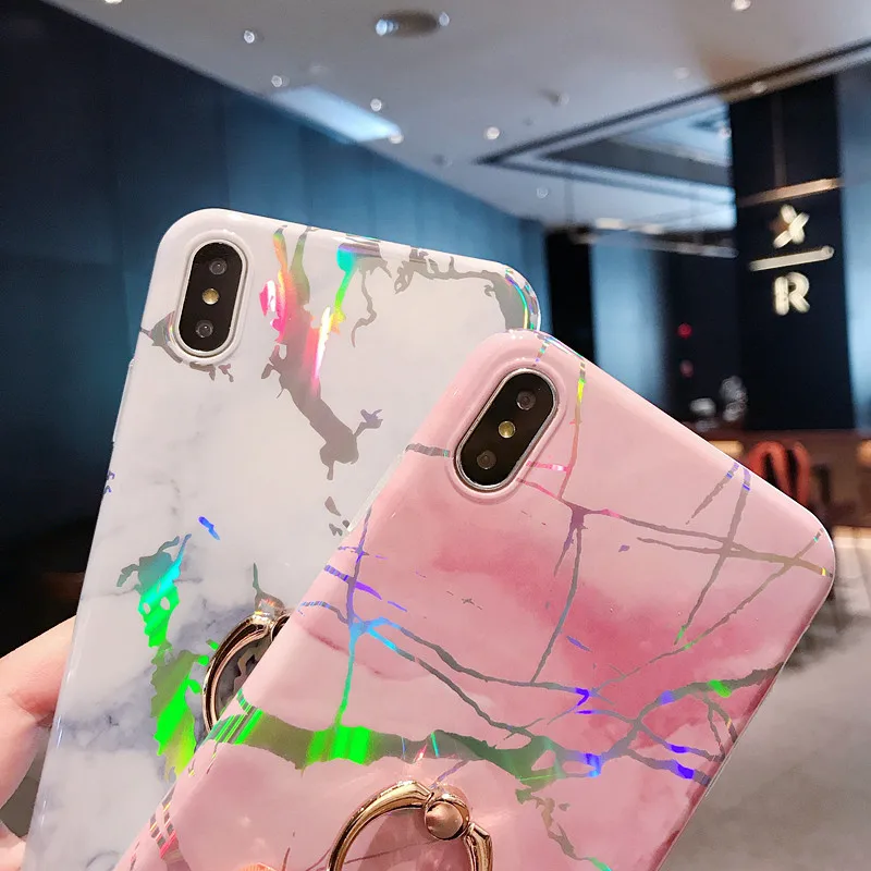 Роскошный блестящий лазерный чехол под мрамор для iPhone X XS XR Max Phone Чехол 6 S 7 8 Plus