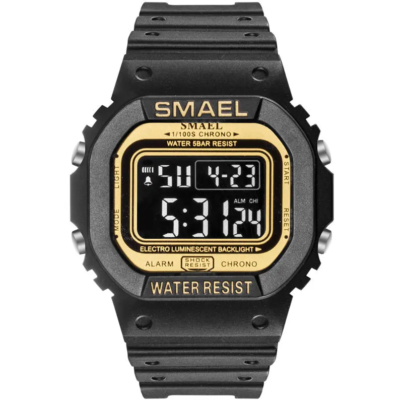 Black Golden SMAEL цифровые часы для мужчин спортивные часы светодиодный Военная Униформа камуфляж наручные часы для мальчика водонепроницаемый Топ бренд студентов Секундомер - Цвет: Black Golden