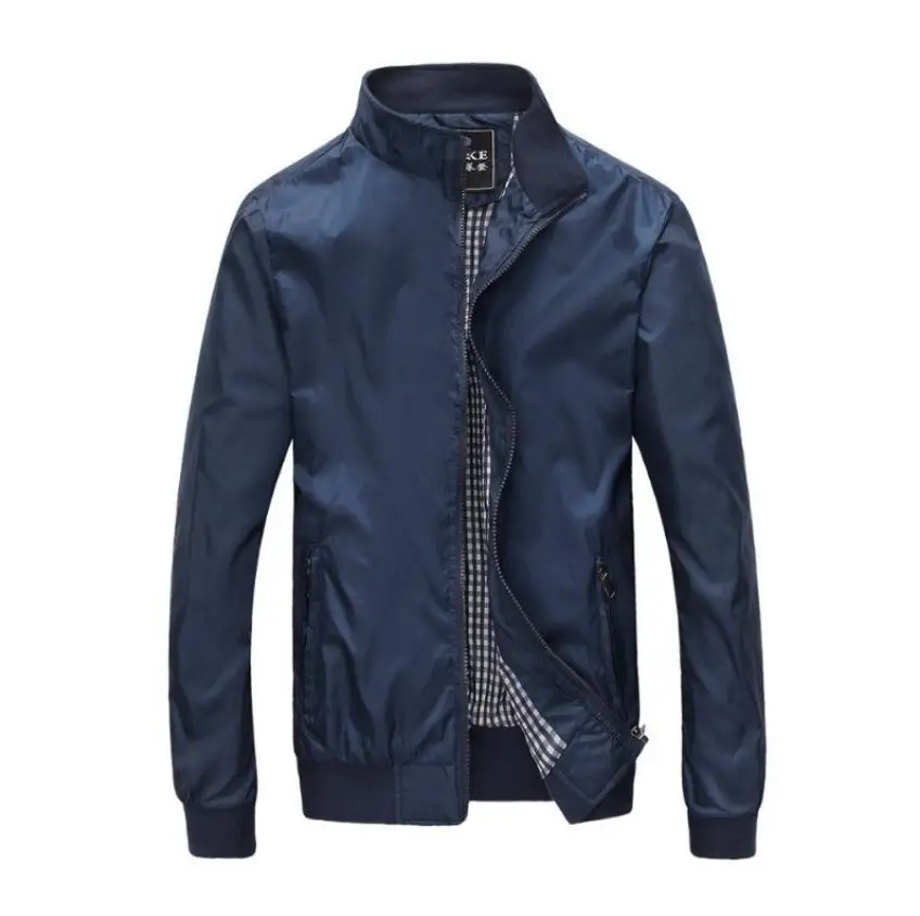 Мужской тонкий Бомбер с воротником-стойкой повседневная приталенная куртка на