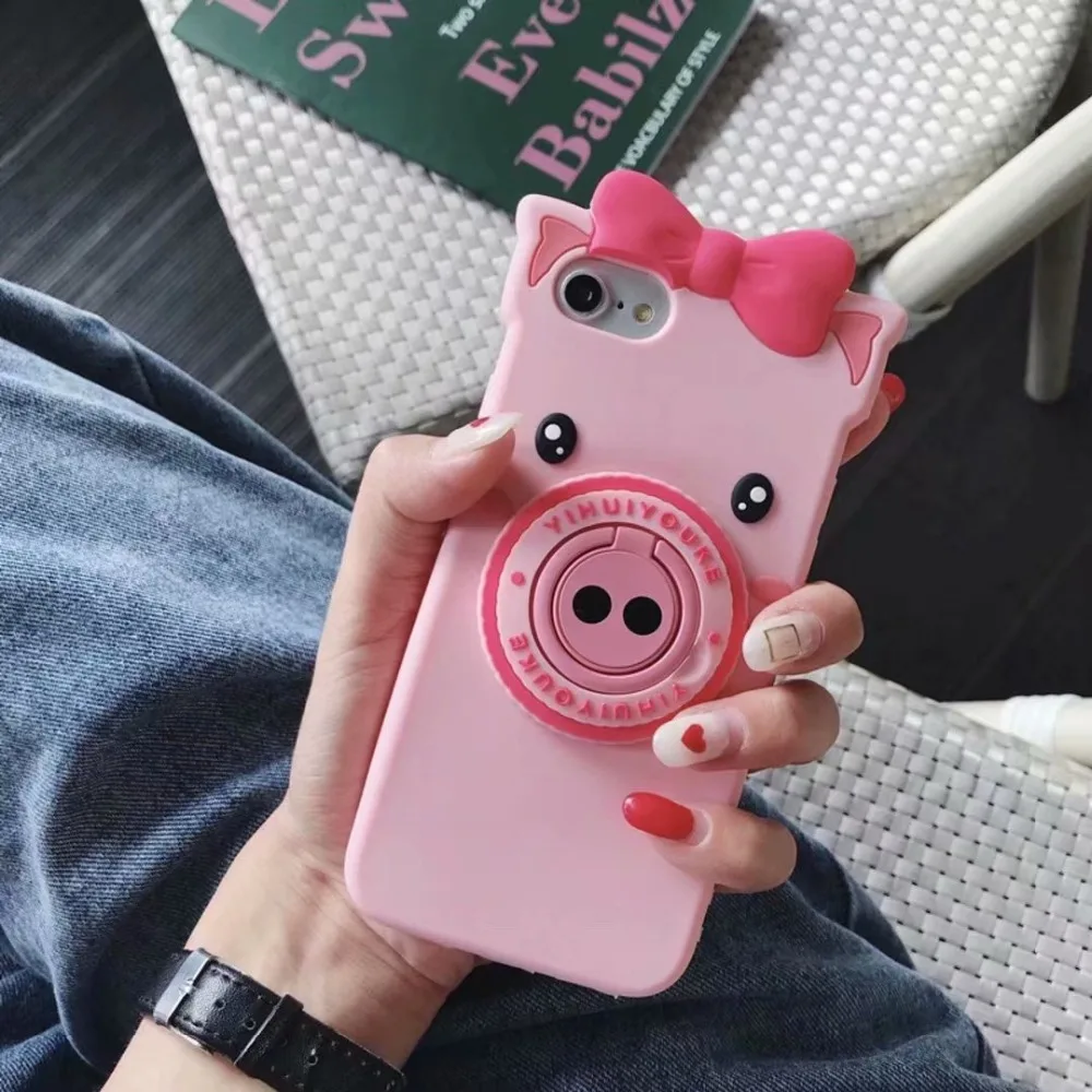 For iphone 6 7 8 Plus 3D Vivid Pink Pig silicone case for XS MAX XR silica gel antibreak cover cartoon holder funda | Мобильные