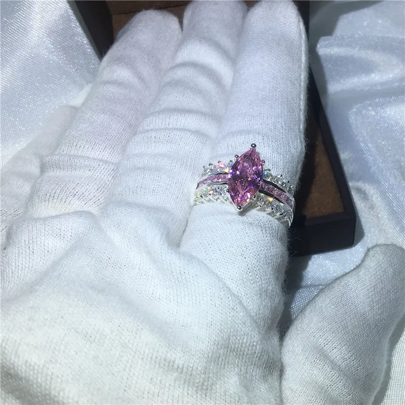 Модные ювелирные изделия маркиза 5ct розовый AAAAA Cz серебряный цвет обручальное