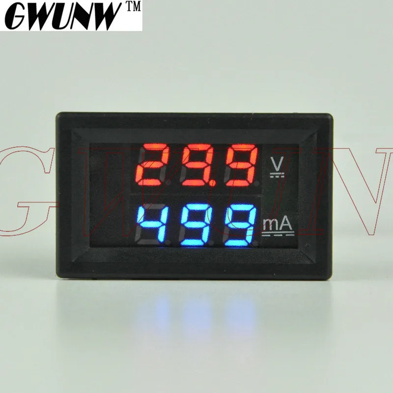 red and blue GWUNW BY32A 0-100V 0-999mA(1A) цифровой амперметр постоянного тока измеритель тока Вольтметр двойной светодиодный дисплей красный синий зеленый желтый - Цвет: red and blue