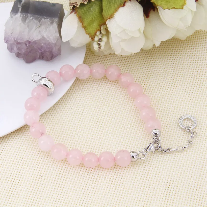 Pink Rose Quartz Томас розовый кварцевый кристалл жемчуг Черные бусы из природного камня браслет подходит TS Шарм, Glam ювелирные изделия душа подарок для женщин TS B504x - Окраска металла: Pink Rose Quartz