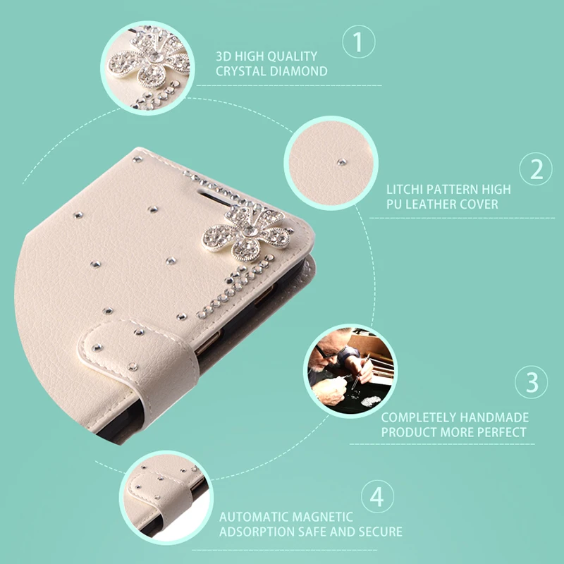 Кожаный чехол с откидной крышкой и стразами для Wileyfox swift 2 |