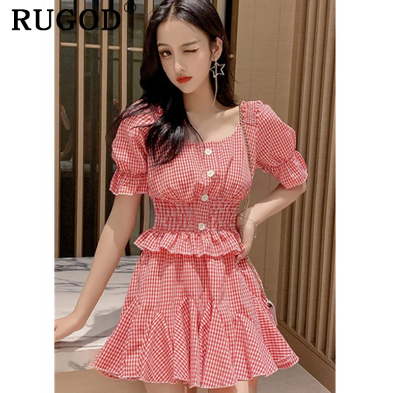 Женский комплект из 2 предметов RUGOD Корейская шикарная клетчатая юбка с оборками