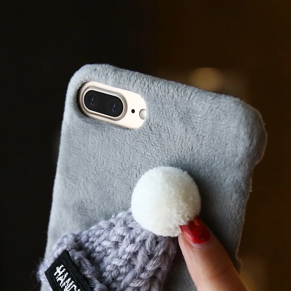 Kisscase Плюшевая обложка для iPhone 6 6S 7 8 Plus 5S SE Смазливая вязаная шляпа Плюшевые чехлы 5