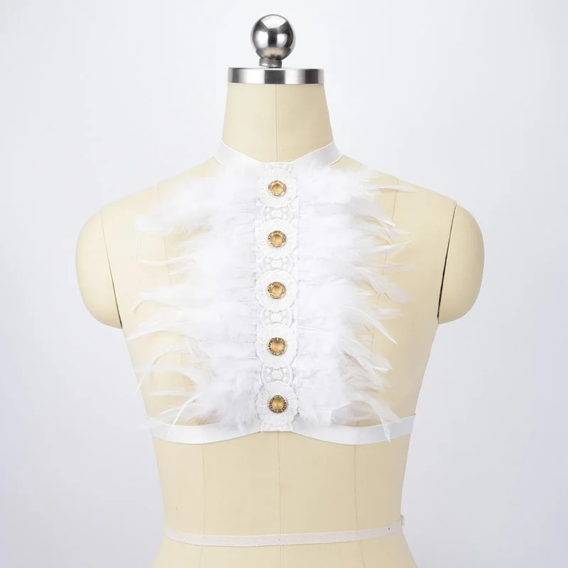 Белые свадебные подвязки сексуальные белые с перьями укороченный топ