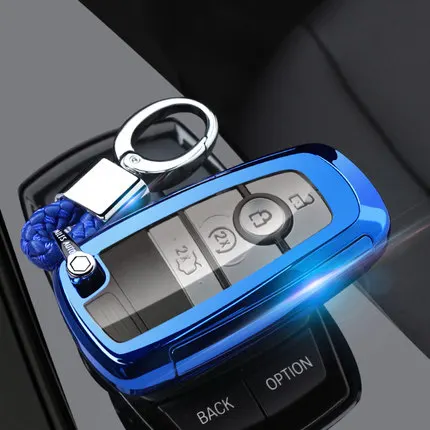 Мягкий чехол для ключей из ТПУ для Ford Fusion Mustang Explorer F-150 F-250 F-350 чехол для пульта дистанционного управления - Название цвета: blue with keychain