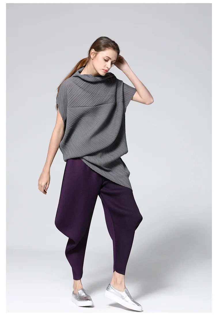 Changpleat летние новые необычные женские длинные футболки топы Miyak плиссированные Модные свободные однотонные женские футболки большого размера