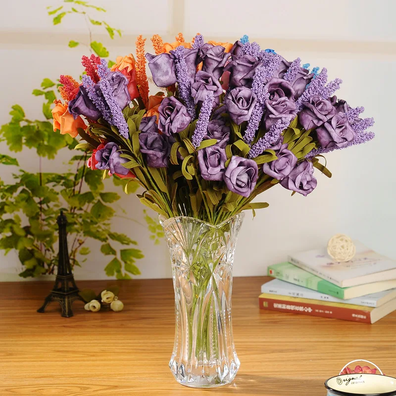 6 видов цветов розы Лавандовая Роза Смешанные декоративные цветы головок Букет