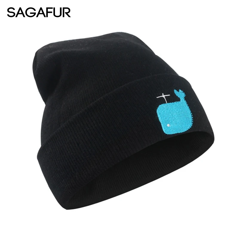 Шапка с напуском детские шапки милая вязаная шапка вышивкой китов женская зимняя