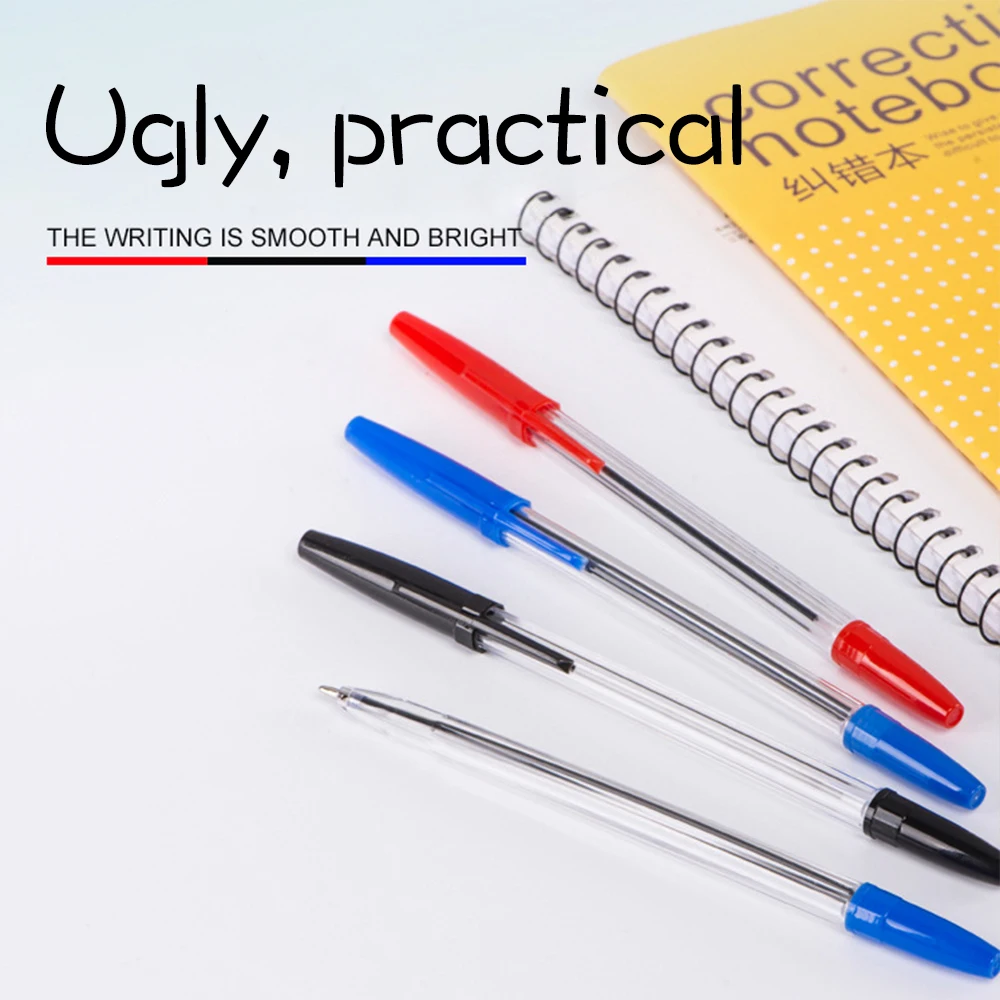 10pcs Book color black red blue three-color ball pen student 0.5MM smooth plastic | Канцтовары для офиса и дома