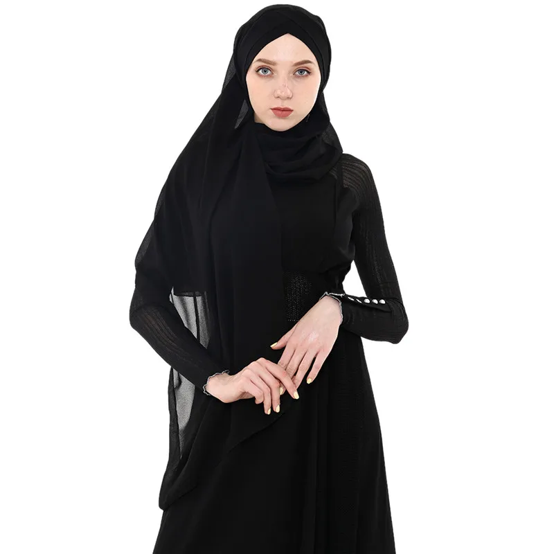 chiffon hijab black Женский мусульманский шифоновый хиджаб, шарф для женщин, хиджаб, хиджаб для женщин, хиджабы, шифон, под шарф, головной платок, летний - Цвет: chiffon hijab black