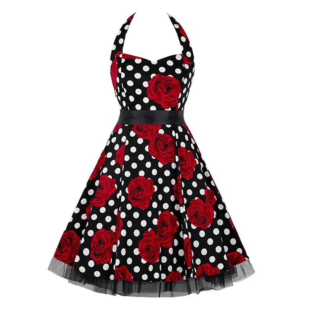 Женские вечерние платья миди винтажное платье в горошек с лямкой на шее весеннее