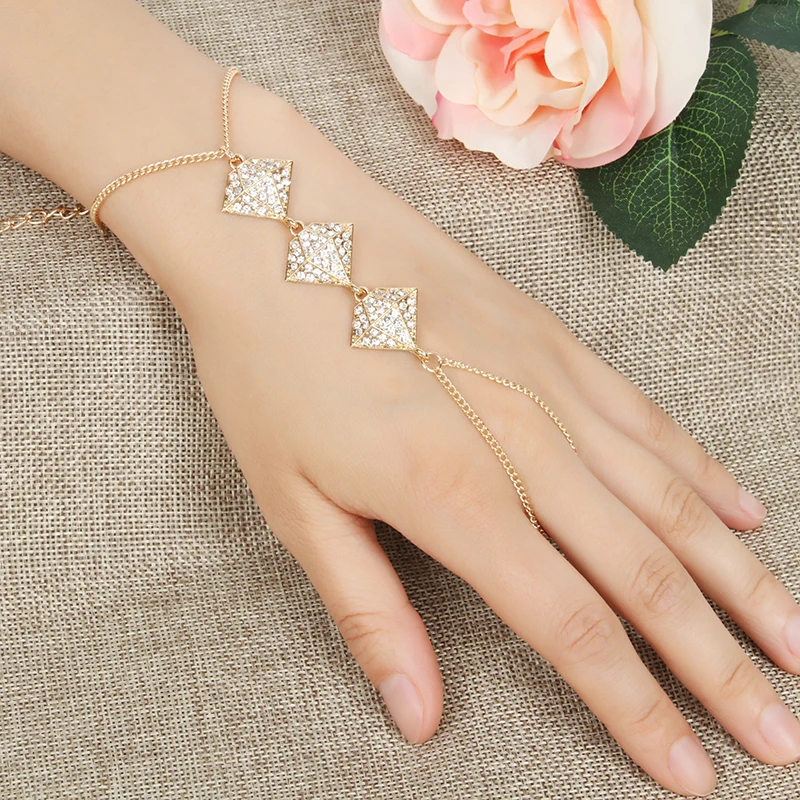 Золотой цвет прозрачный горный хрусталь форма свадебный браслет набор с