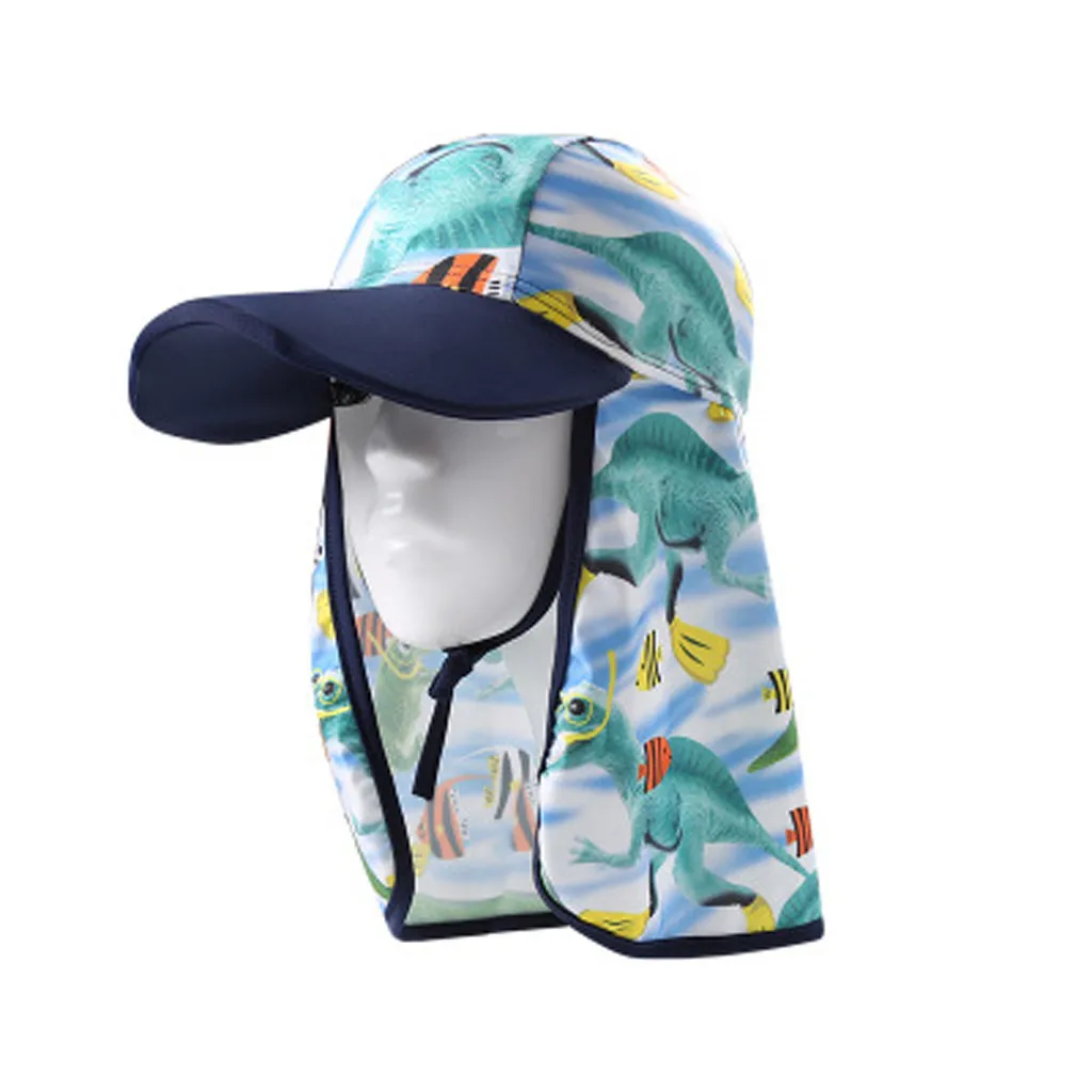 LONSANT Children sun hat Kids cartoon print baseball cap Outdoor Sports Hiking Vision UV protection neck cover Fishing | Детская одежда