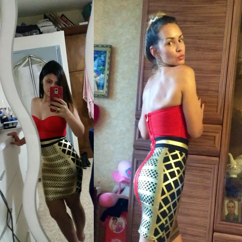 Женское Бандажное платье в стиле пэчворк красное и Золотое элегантное для