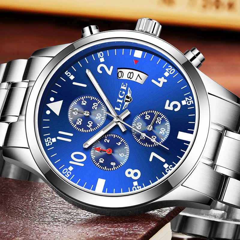 Relojes hombres LIGE мужские часы Топ Роскошные брендовые модные спортивные кварцевые