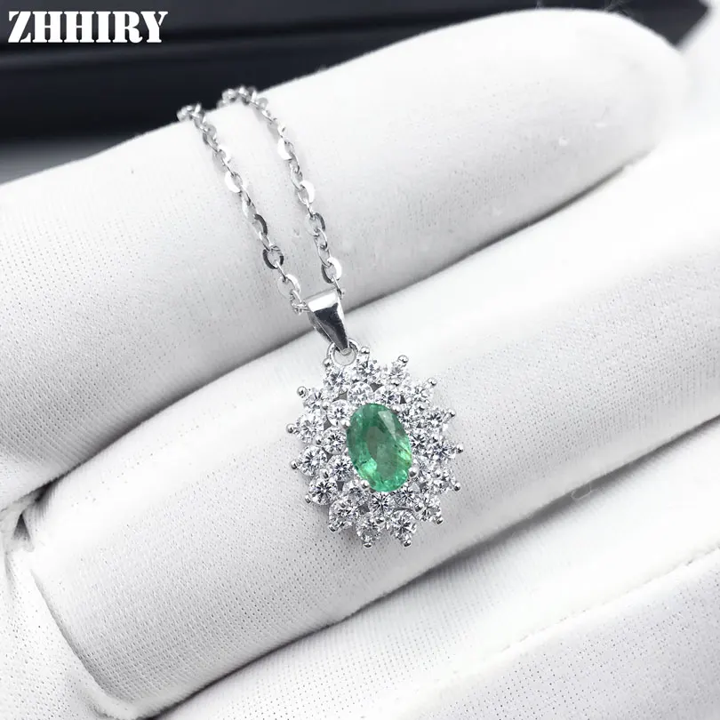 ZHHIRY, натуральный изумруд, ожерелье из натуральной 925 пробы, серебро, драгоценный камень, натуральный драгоценный камень, кулон, хорошее ювелирное изделие, камень