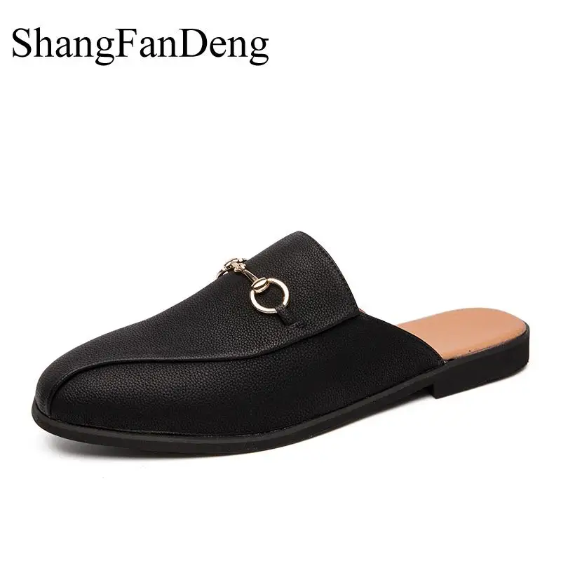 Летняя кожаная мужская обувь Модная повседневная без шнуровки Тапочки