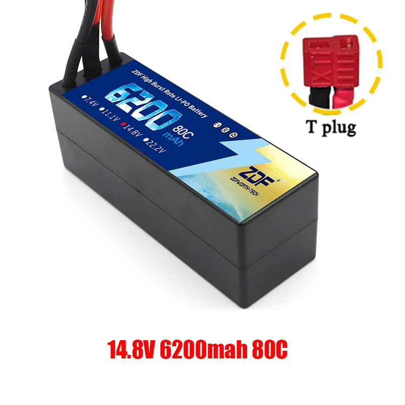 4S6200mah T plug ZDF Lipo Аккумулятор 7,4 V 11,1 V 14,8 V 5200mah 6200mah Hardcase 2S 3S 4S 80C 160C 1/10 1/8 весы для Traxxas Slash 4x4 RC автомобилей лодки - Color: 4S6200mah T plug