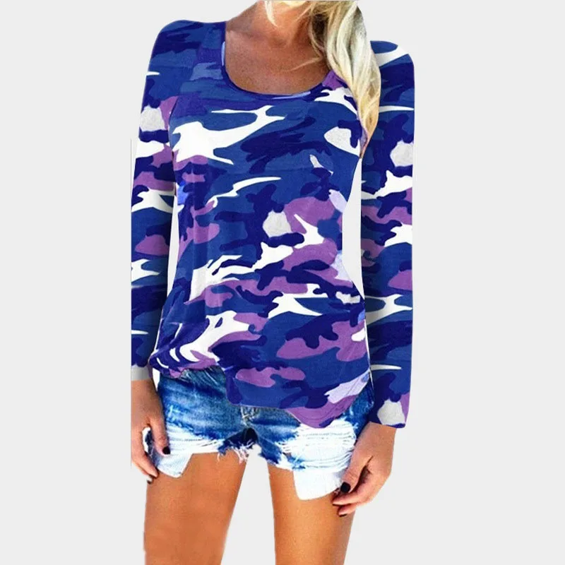 

Camouflage Long Sleeve T-Shirts Womens Basic Base Camo T Shirt Casual Slim Fit Tees Tops Woman Clothing