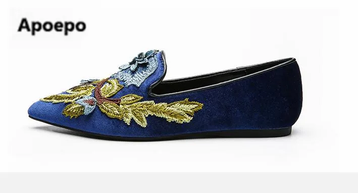 Newest brand woman loafers shoes 2018 embroider casual flats women shallow pointed toe chaussures femme mary jane | Обувь