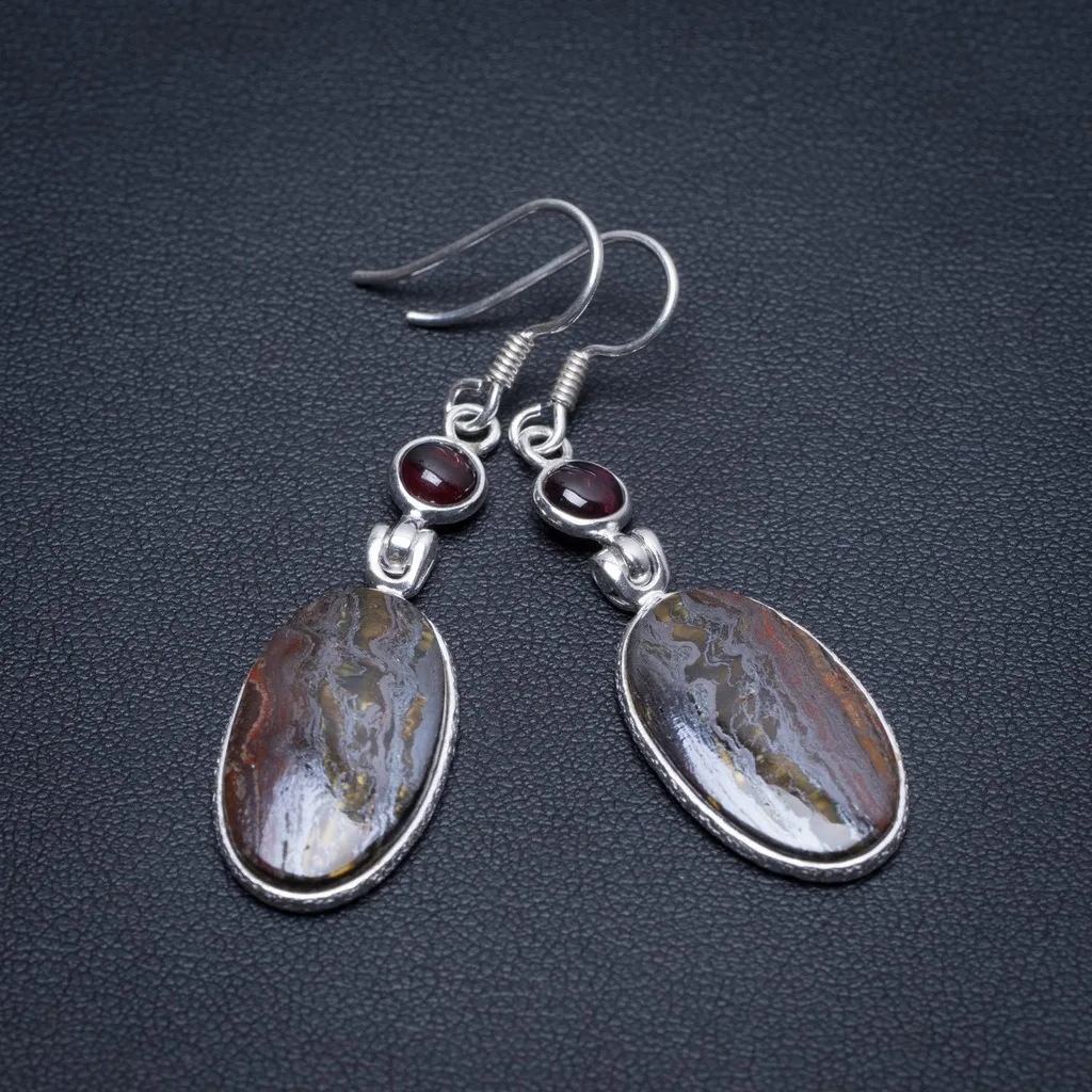 Серьги из натурального железа тигровый глаз и Аметист ручной работы уникальные