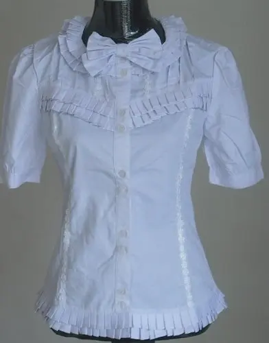 

Candow Look Women's Cotton Black White Blouses Cosplay Costume Vintage Retro Short Sleeve Gothic Lolita Shirts with Bow