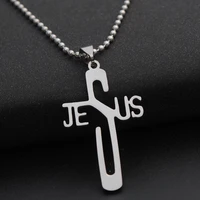 gift stainless steel english letter jesus cross necklace personality letter necklace christian faith english jesus necklace