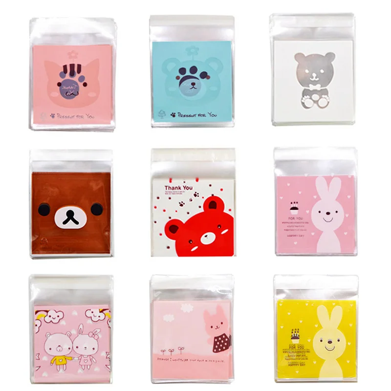 25/50pcs 10x10cm Cute Cartoon Gifts Bags Cookie Packaging Self-adhesive Plastic Bags For Biscuits Candy Food Cake Package