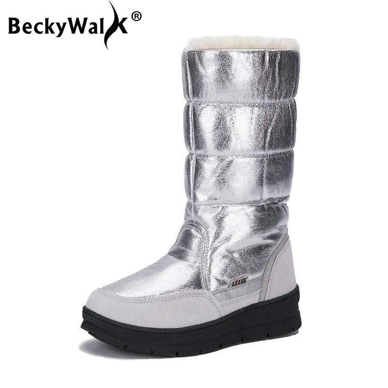 BeckyWalk/женские сапоги; женские облегающие зимние высокие сапоги; водонепроницаемые теплые зимние сапоги для девочек; женская обувь; женские теплые сапоги; botas mujer; WSH3105