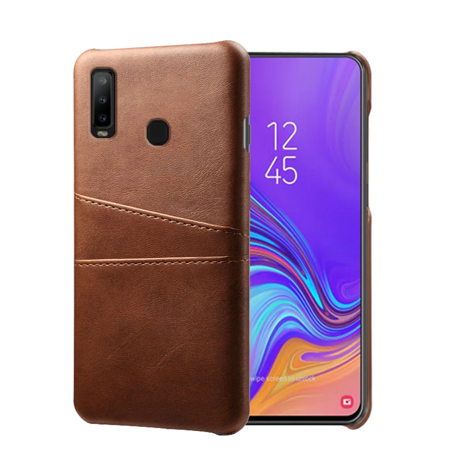 Кожаный держатель для карт Чехлы для телефона для samsung Galaxy A5 A6 A6S A7 A8 A8S A9 A9S Pro Plus Star A10 A20 A30 A90 A2 ядро - Цвет: Коричневый