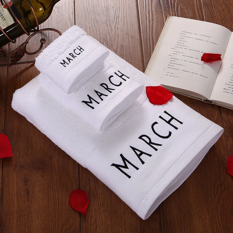 100% Cotton 3PCS Embroidery 12 Month Towel High Quality White Face Sport Bath Hand Bathroom For Home Hotel Wedding | Дом и сад
