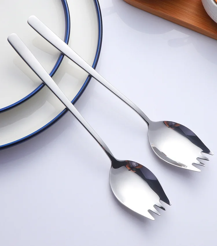 1 шт. нержавеющая сталь 2 в 1 Sporks креативная ложка вилка Посуда комбо спагетти салат Десерт Фрукты сверхмощный столовые приборы PA 004