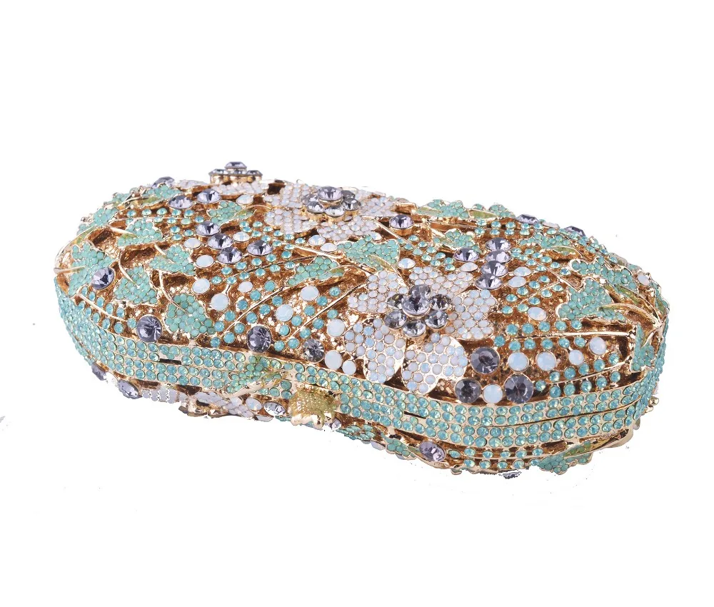 Ажурные сверкающие вечерние женские сумки с разноцветными кристаллами