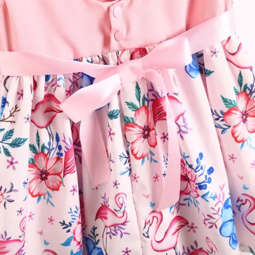New 2020 Cute Kids Baby Girls Toddler Dress Flamingo Lace Floral Casual Party Dresses Sundress Clothes Outfit | Детская одежда и