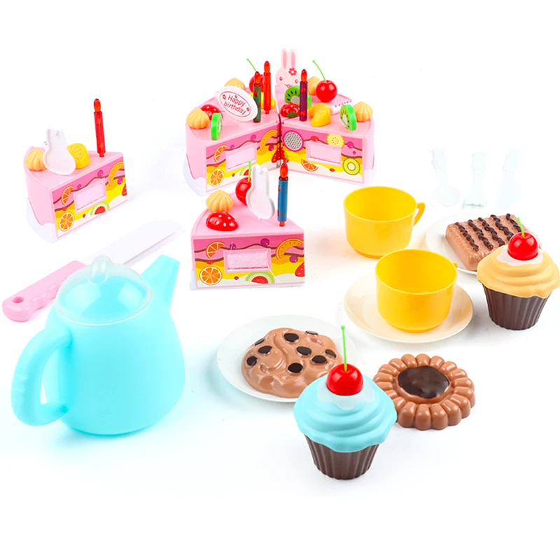 Hot 38-75Pcs DIY Pretend Play Fruit Cutting Birthday Cake Kitchen Food Toys Cocina De Juguete Toy Pink Blue Girls Gift for Child | Игрушки и