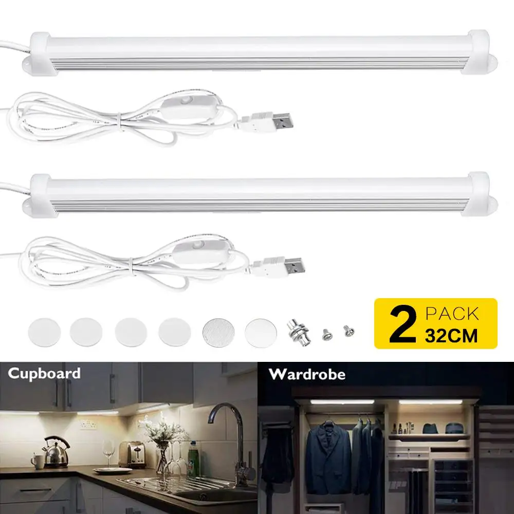 2 Pcs Light 1/2/4 штук в наборе USB подсветка для шкафов гардероб шкаф с выдвижными ящиками светильник светодиодный Кухня Освещение в помещении 5W 4000K 1,8 m ночные огни - Цвет: 2 Pcs Light