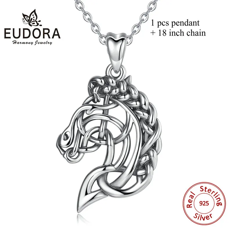 with 18 inch pendant Юдора 925 пробы серебро лошадь ожерелье с подвеской в форме головы Celtics дух цепочка с конем украшения для наездников Подвески с изображениями животных CYD424 - Окраска металла: with 18 inch pendant