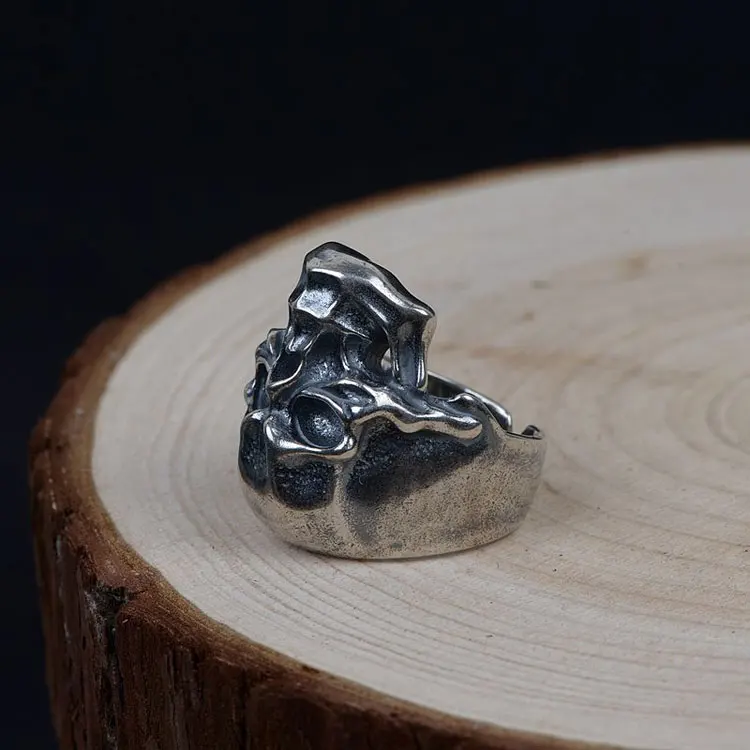 FNJ кольцо с черепом в стиле панк 925 серебро Anillos Новая мода S925 серебро кольца для мужчин ювелирные изделия регулируемый размер bague