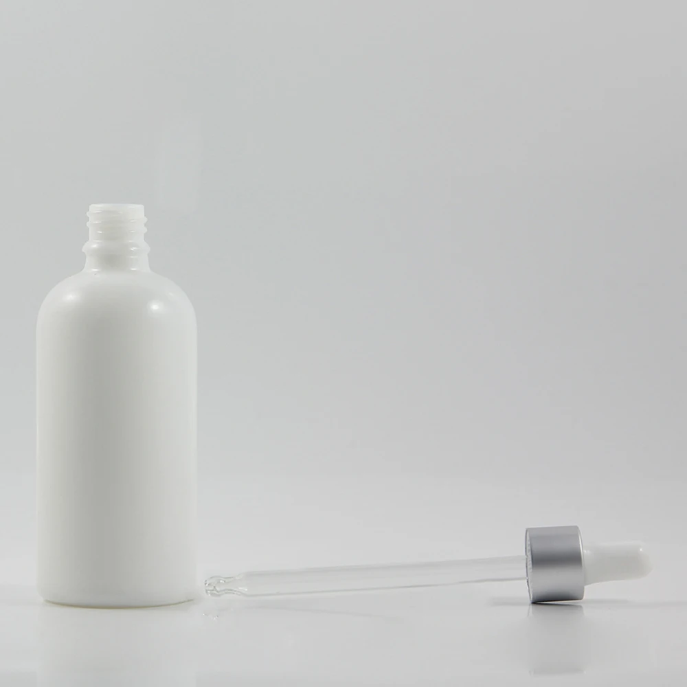 wholesale 50pcs 100ml white round shaped dropper bottle, empty white 100 ml glass dropper container for essential oil wholesale