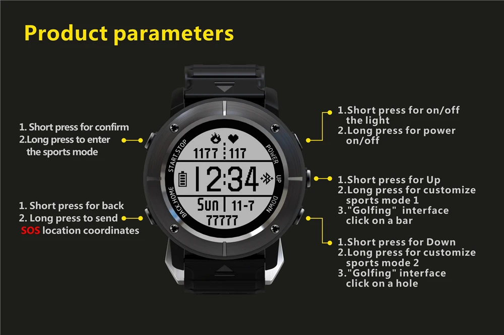 UW80C Bluetooth Смарт часы OLED 1,2 дюймов водонепроницаемый монитор сердечного ритма gps термометр компас