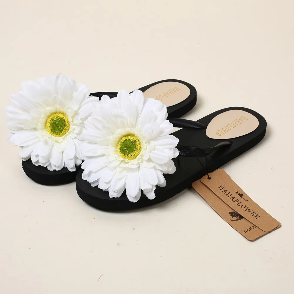 HAHAFLOWER/; женская пляжная обувь ручной работы с цветами; коллекция года; летние женские шлепанцы; вьетнамки на плоской подошве; ; A43