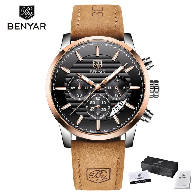 beige black Бренд класса люкс Benyar мужские часы полностью стальные спортивные наручные часы мужские армейские военные часы Мужские кварцевые часы Relogio Masculino - Цвет: beige black