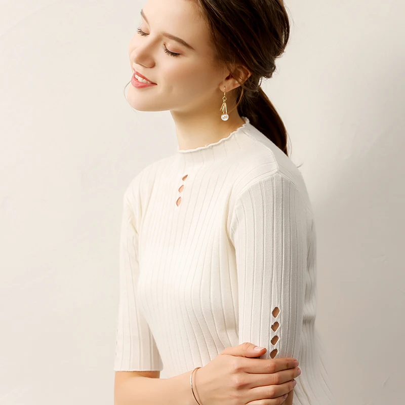Spring Summer Autumn New Style Cashmere Fiber Women Lady Short Sweater Wild Solid Fashion Sexy Flexible Big Size O-Neck Cotton | Женская