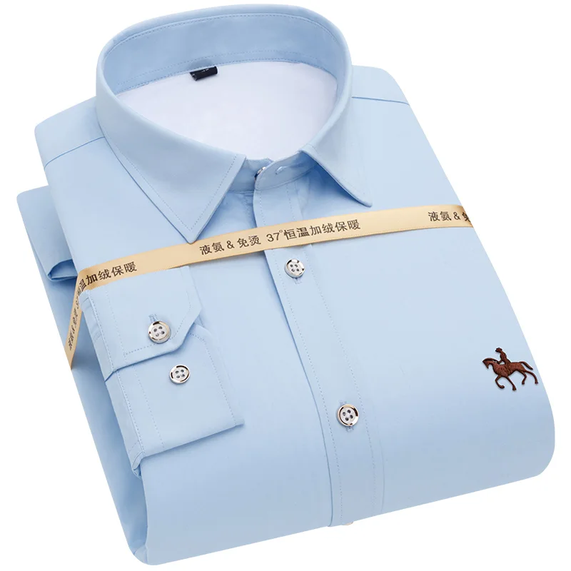 2019 зимняя теплая одноцветная Мужская брендовая качественная рубашка мужские